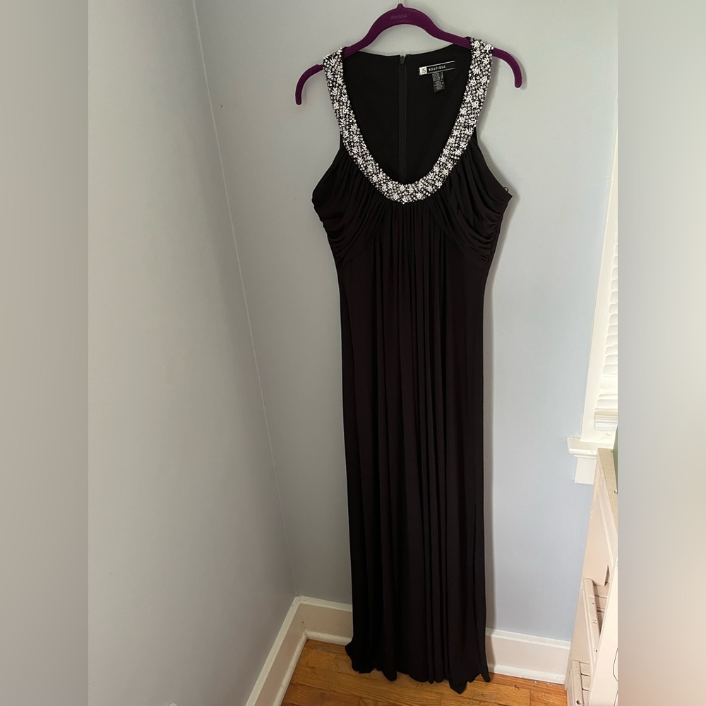 JS Boutique Black Sleeveless Maxi Gown with Silver Embellishments